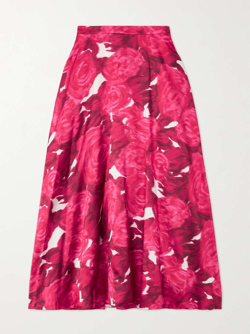 Valentino Garavani Floral-print Duchesse-satin Midi Skirt