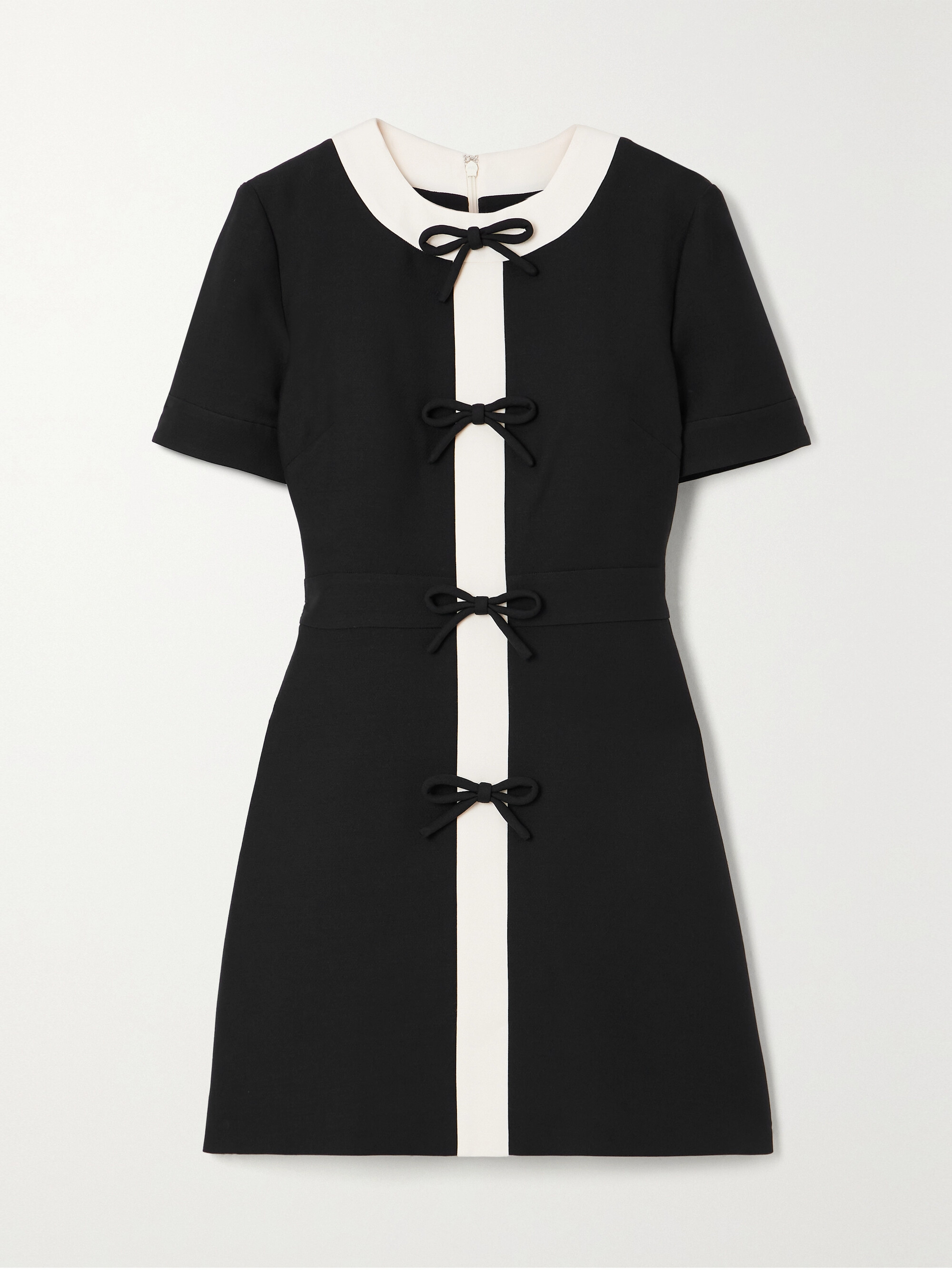 valentino garavani bow detailed waist cotton poplin mini dress Valentino Garavani Short-Sleeve Lace-Yoke Bow Mini Dress