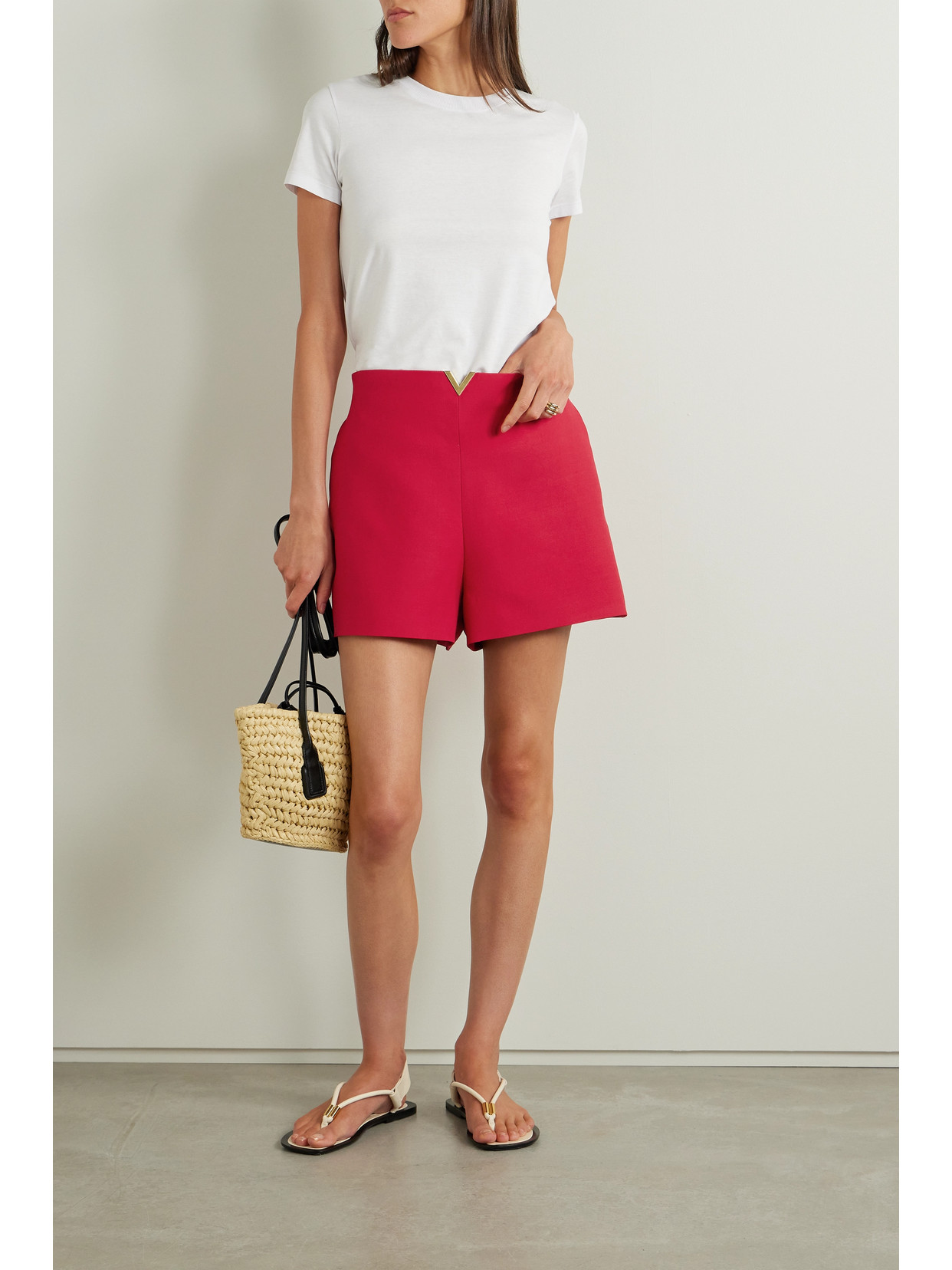 Valentino Crepe Couture Short Shorts In Red
