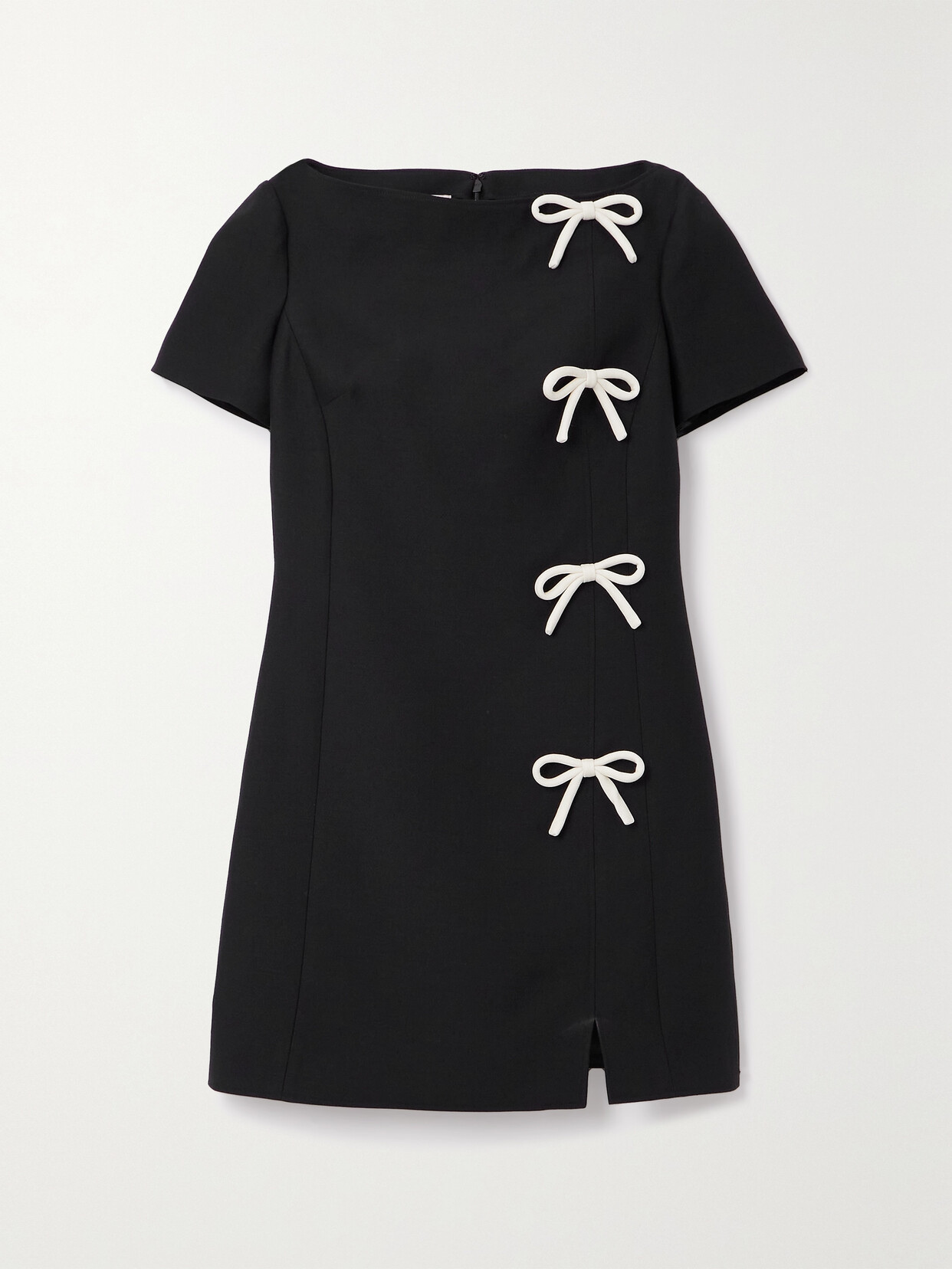 Valentino Garavani Bow-embellished Wool And Silk-blend Mini Dress - Black