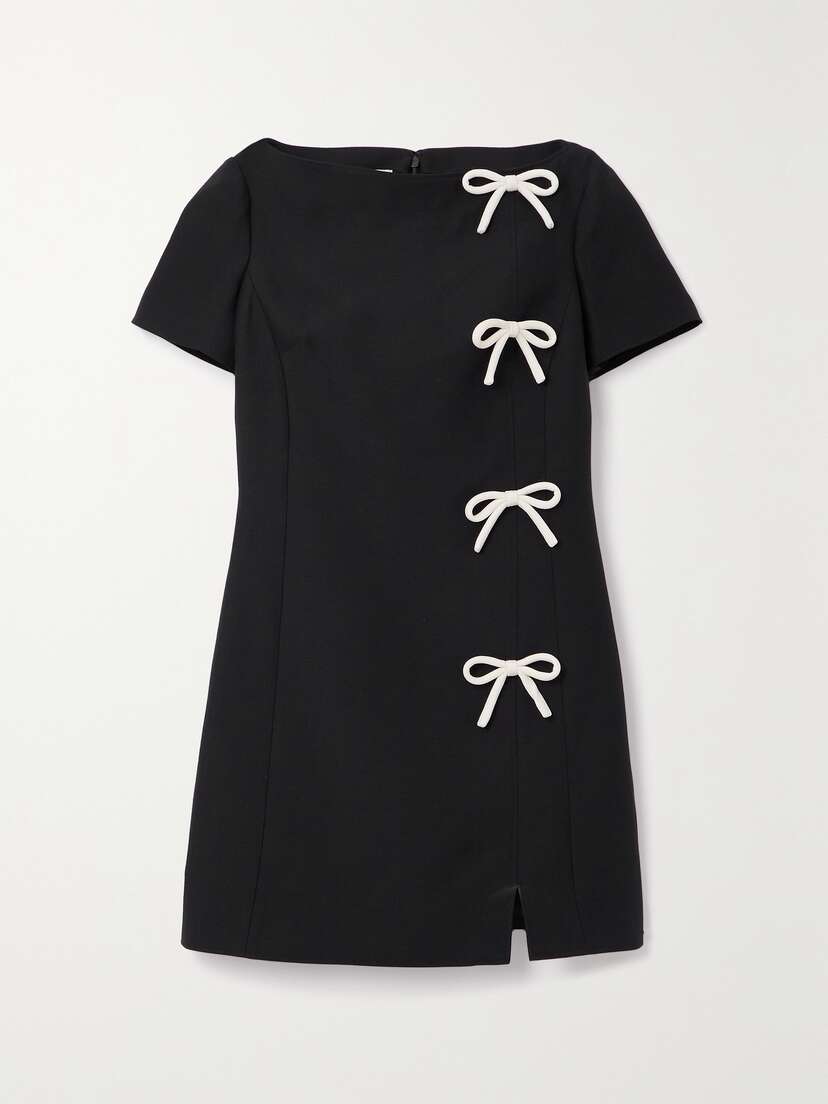 Valentino Garavani Bow-embellished Wool And Silk-blend Mini Dress