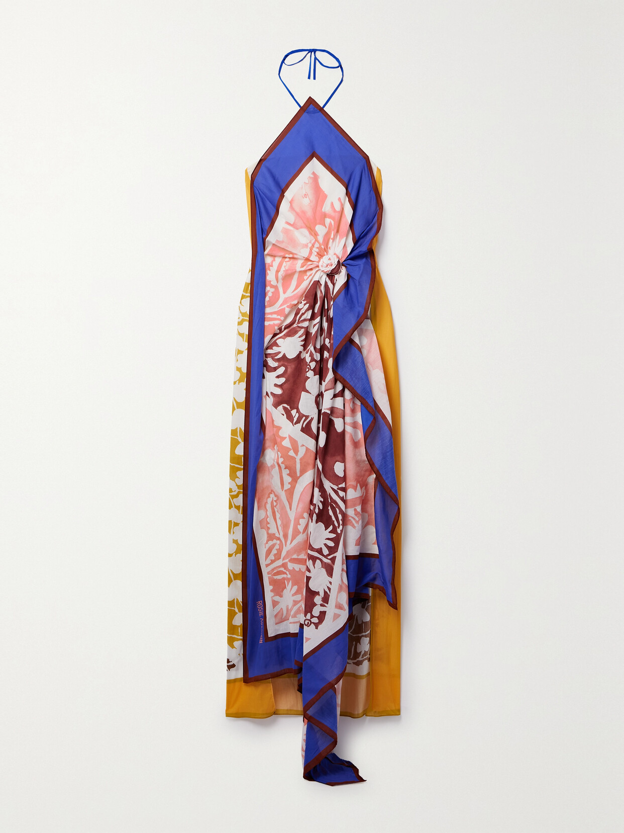 Rosie Assoulin Draped Knotted Printed Cotton-voile Halterneck Maxi Dress - Pink