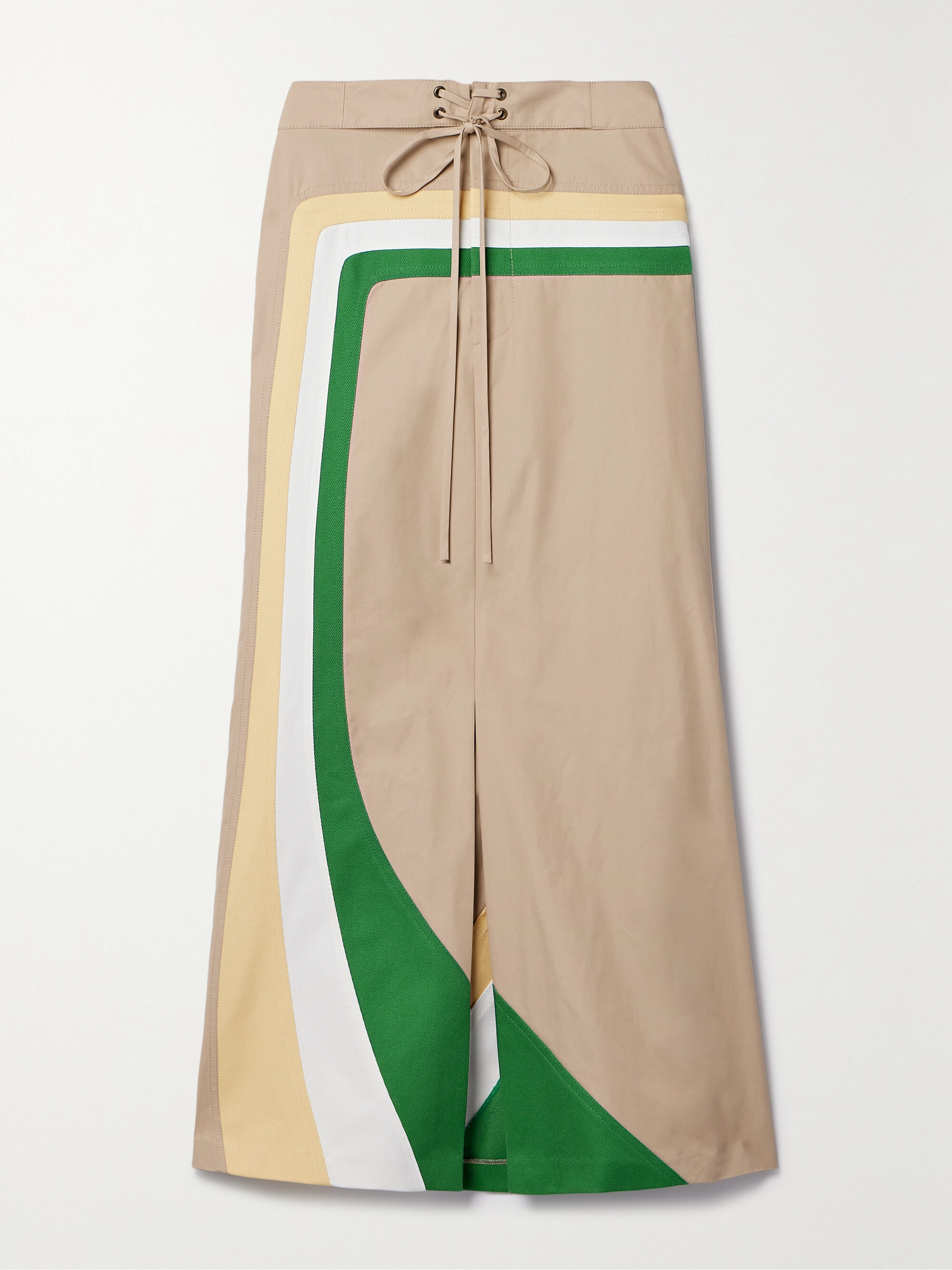 Rosie Assoulin O'Delia striped cotton-twill trimmed cotton-blend gabardine midi skirt