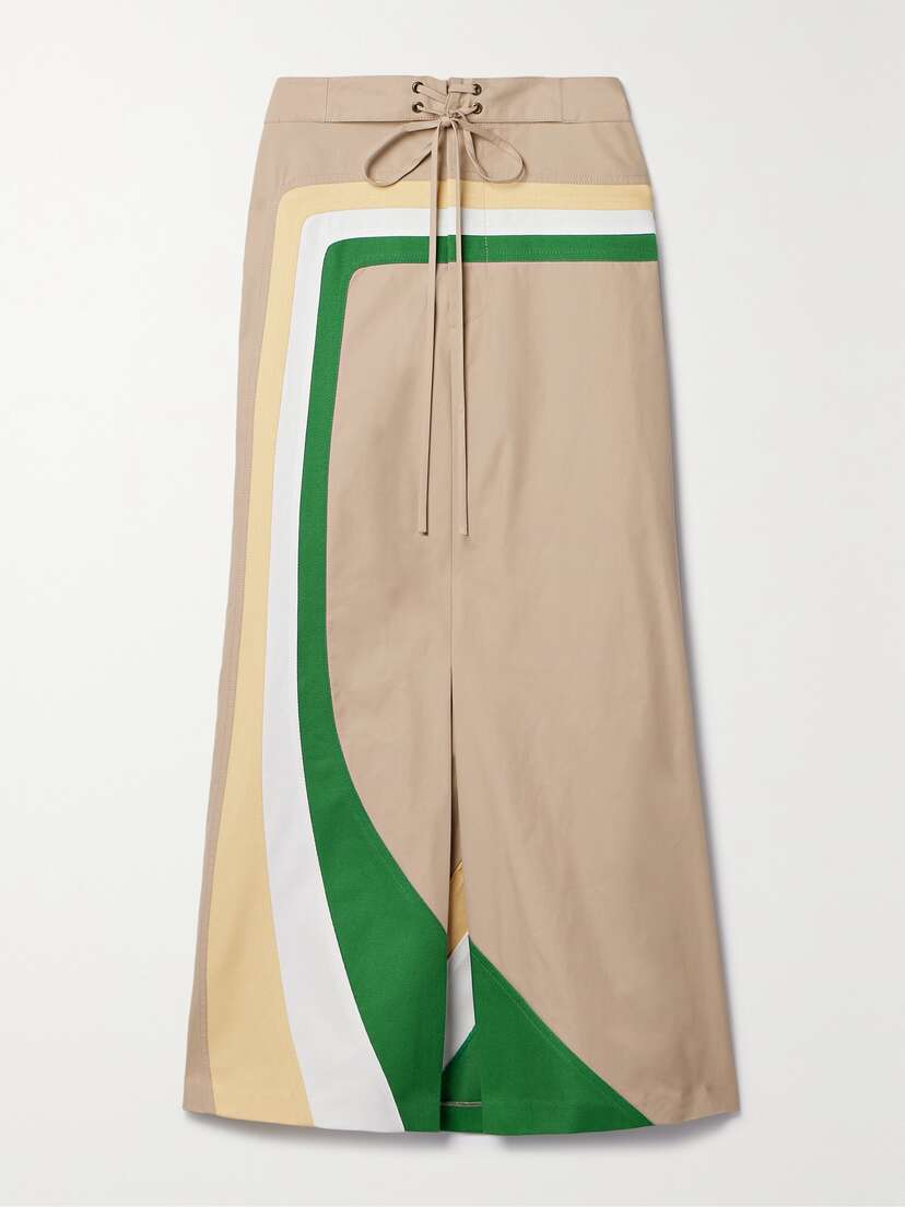 Rosie Assoulin O'delia Striped Cotton-twill Trimmed Cotton-blend Gabardine Midi Skirt