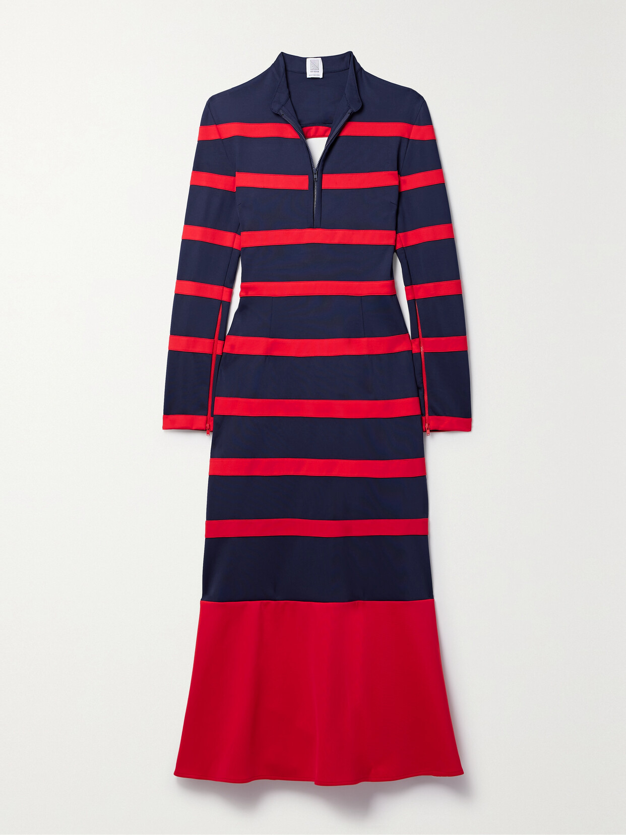 Rosie Assoulin Captain Buckled Striped Neoprene Midi Dress - Blue