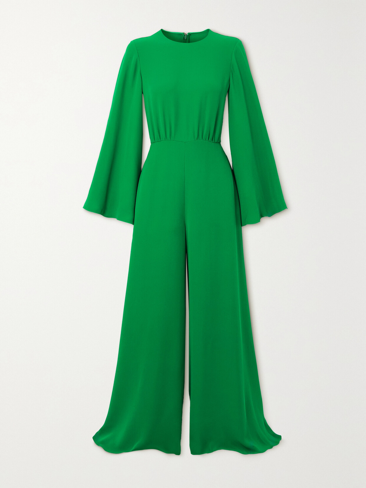 Shop Valentino Gathered Silk-crepe Jumpsuit In Green