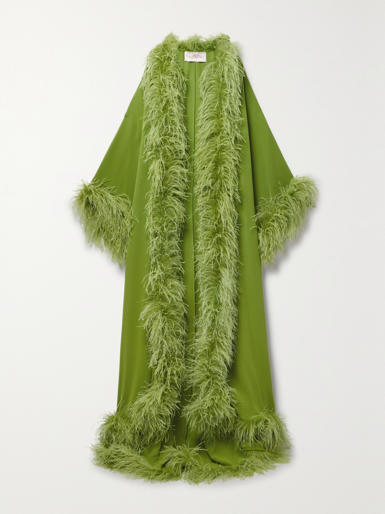 Valentino Garavani - Feather-trimmed Silk Crepe De Chine Robe - Green