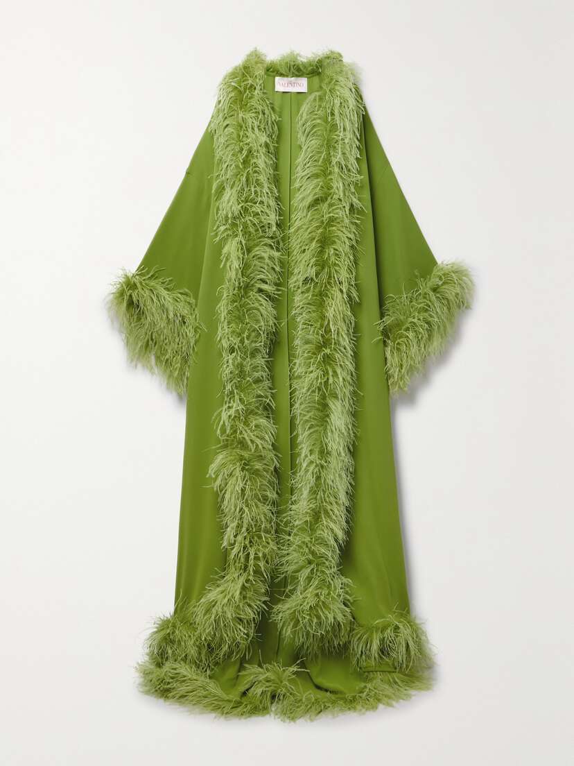 Valentino Garavani Feather-trimmed Silk Crepe De Chine Robe