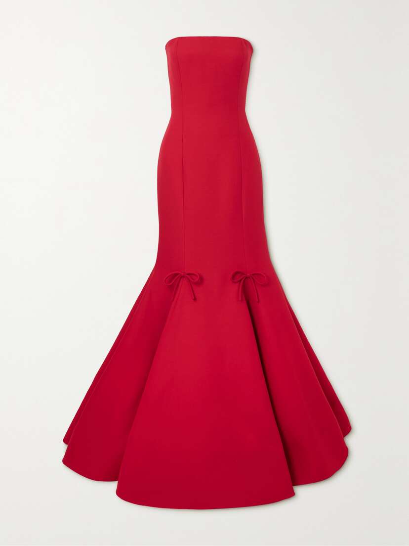 Valentino Garavani Embellished Pleated Strapless Wool And Silk-blend Gown