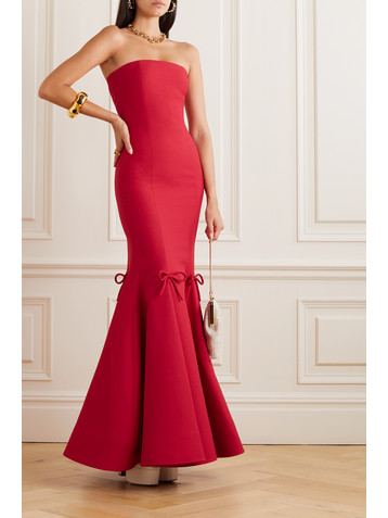 Valentino Garavani Embellished pleated strapless wool and silk-blend gown