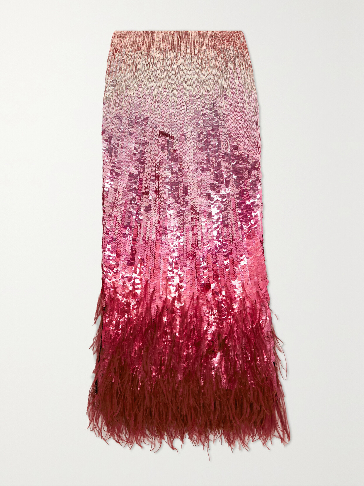 Valentino Feather-trimmed Tulle Midi Skirt In Pink