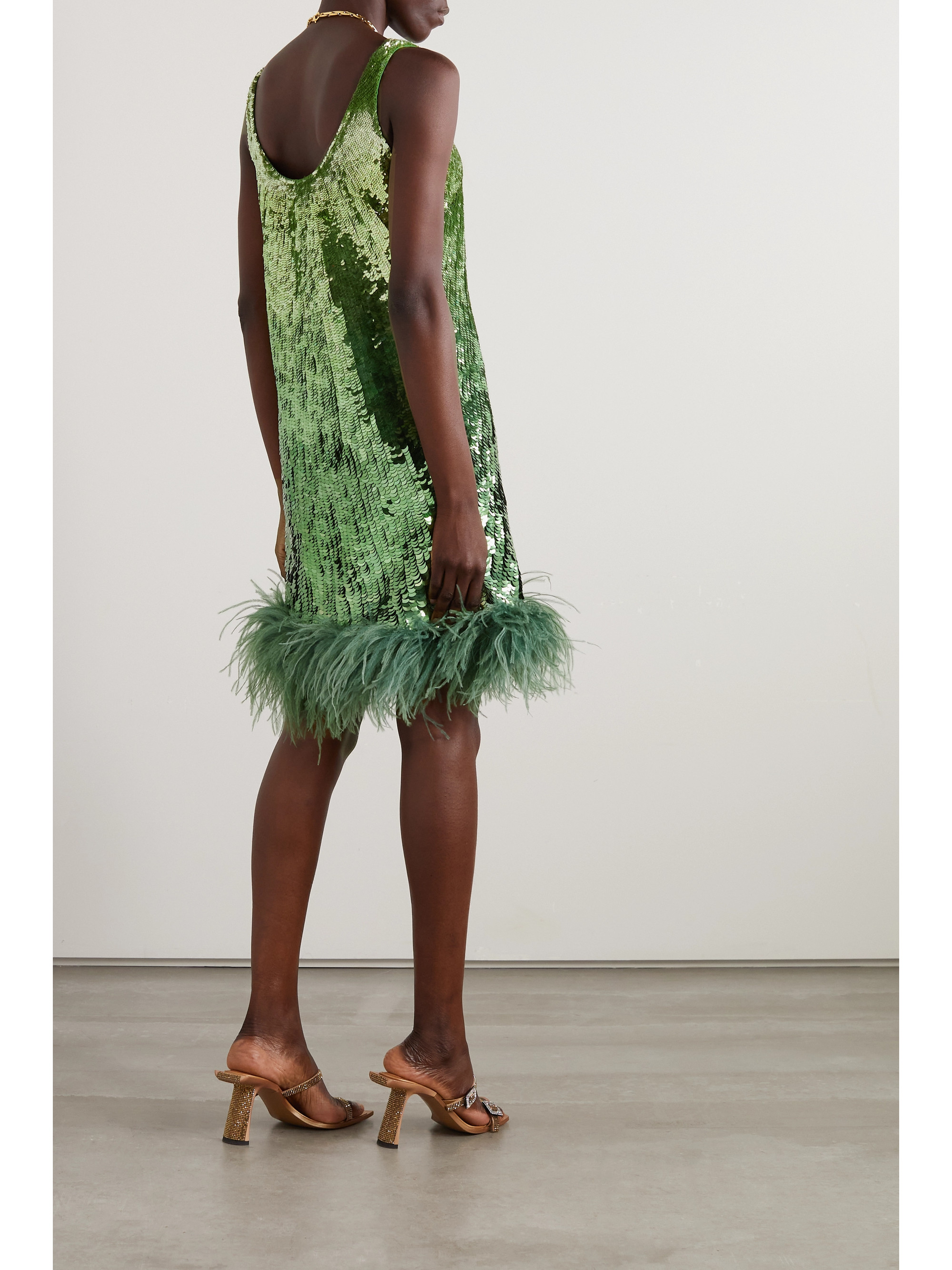 Valentino Garavani Feather-trimmed sequined satin mini dress