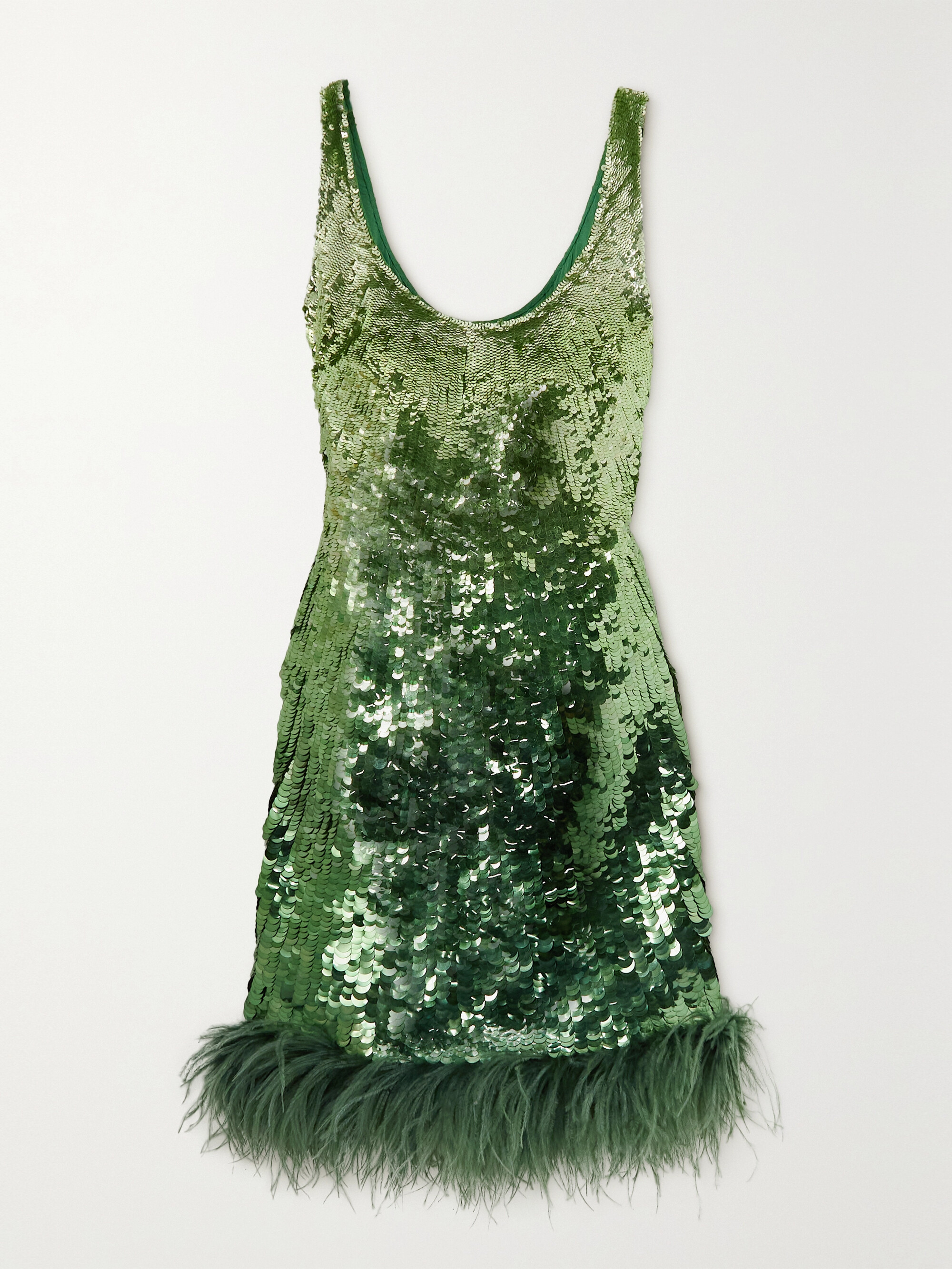 Valentino Garavani Feather-trimmed sequined satin mini dress