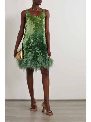 Valentino Garavani Feather-trimmed sequined satin mini dress