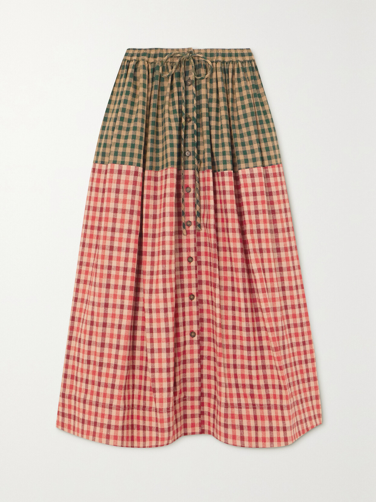 Rosie Assoulin - Rizzildy Razaldy Two-tone Gingham Silk Midi Skirt - Red