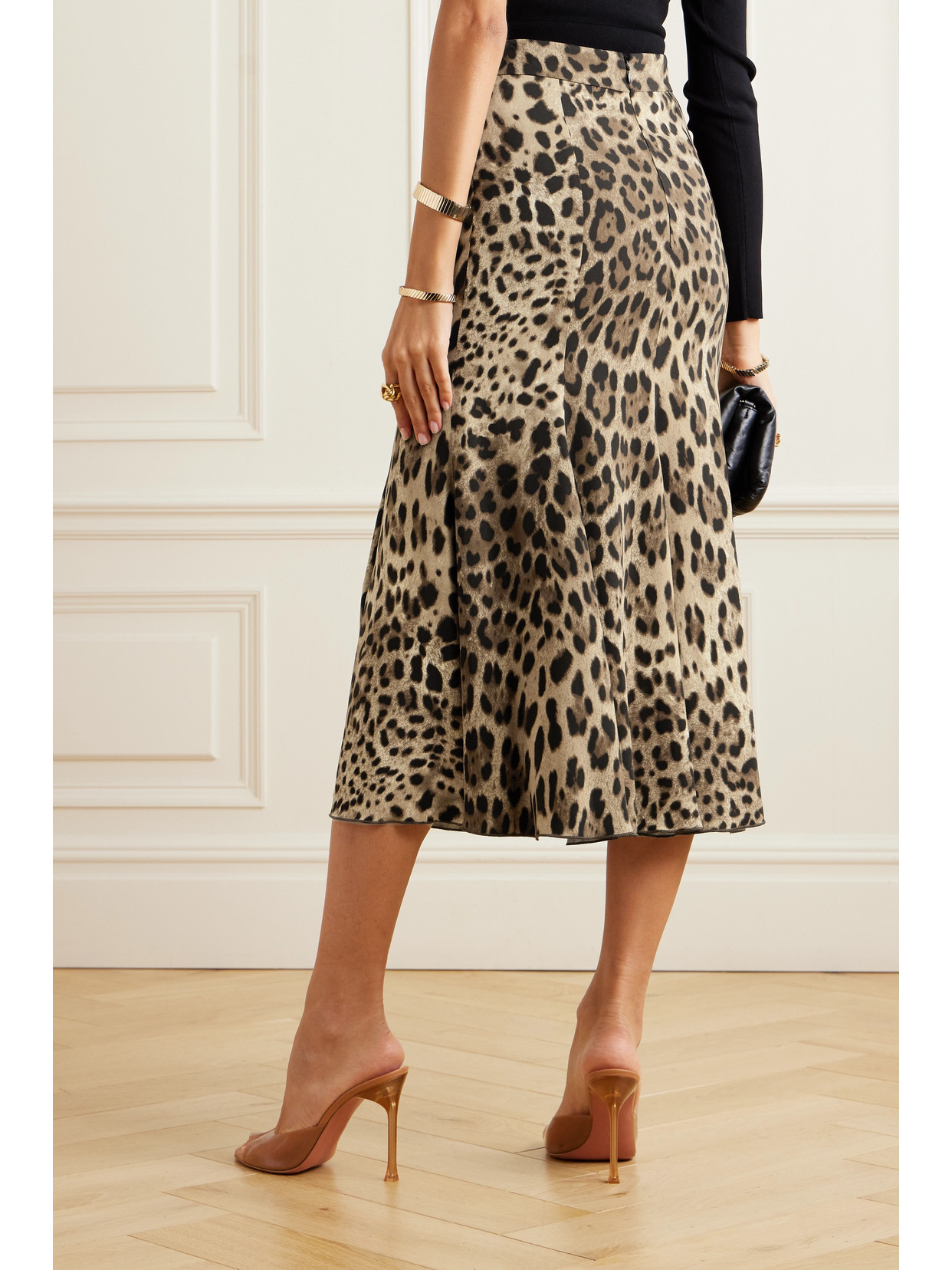 Shop Dolce & Gabbana Leopard-print Stretch-crepe Midi Skirt In Animal Print