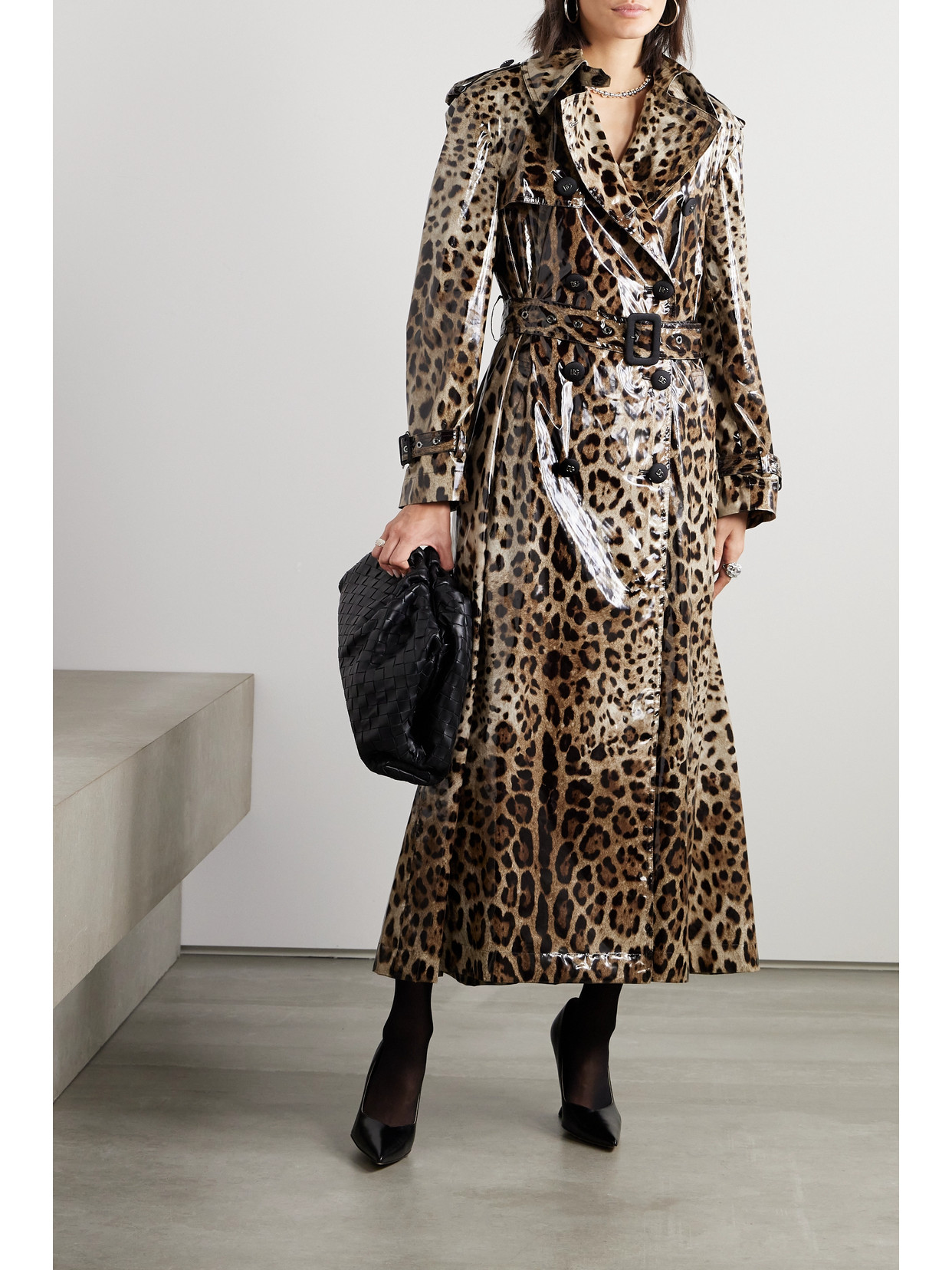 Shop Dolce & Gabbana Double-breasted Leopard-print Coated-canvas Trench Coat In Animal Print