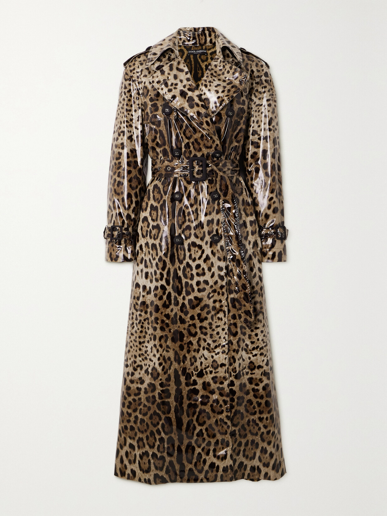 Shop Dolce & Gabbana Double-breasted Leopard-print Coated-canvas Trench Coat In Animal Print