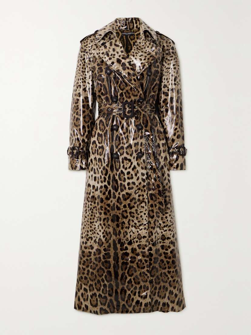 Dolce & Gabbana Double-breasted Leopard-print Coated-canvas Trench Coat