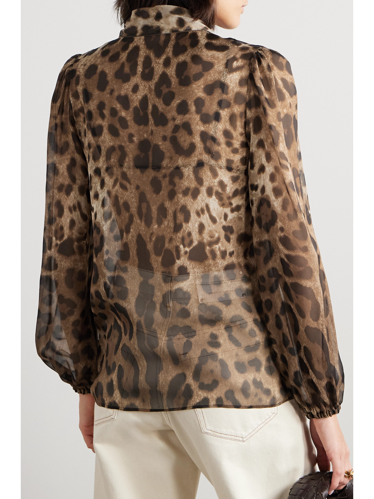 Shop Dolce & Gabbana Tie-detailed Leopard-print Silk-chiffon Shirt In Animal Print