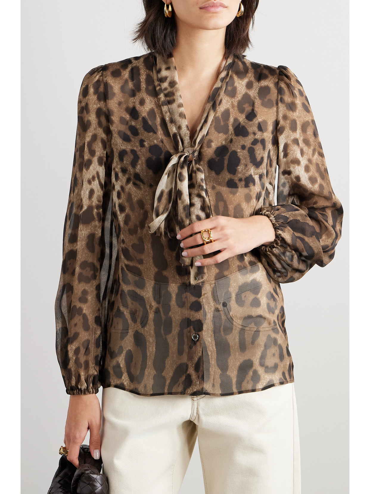 Shop Dolce & Gabbana Tie-detailed Leopard-print Silk-chiffon Shirt In Animal Print