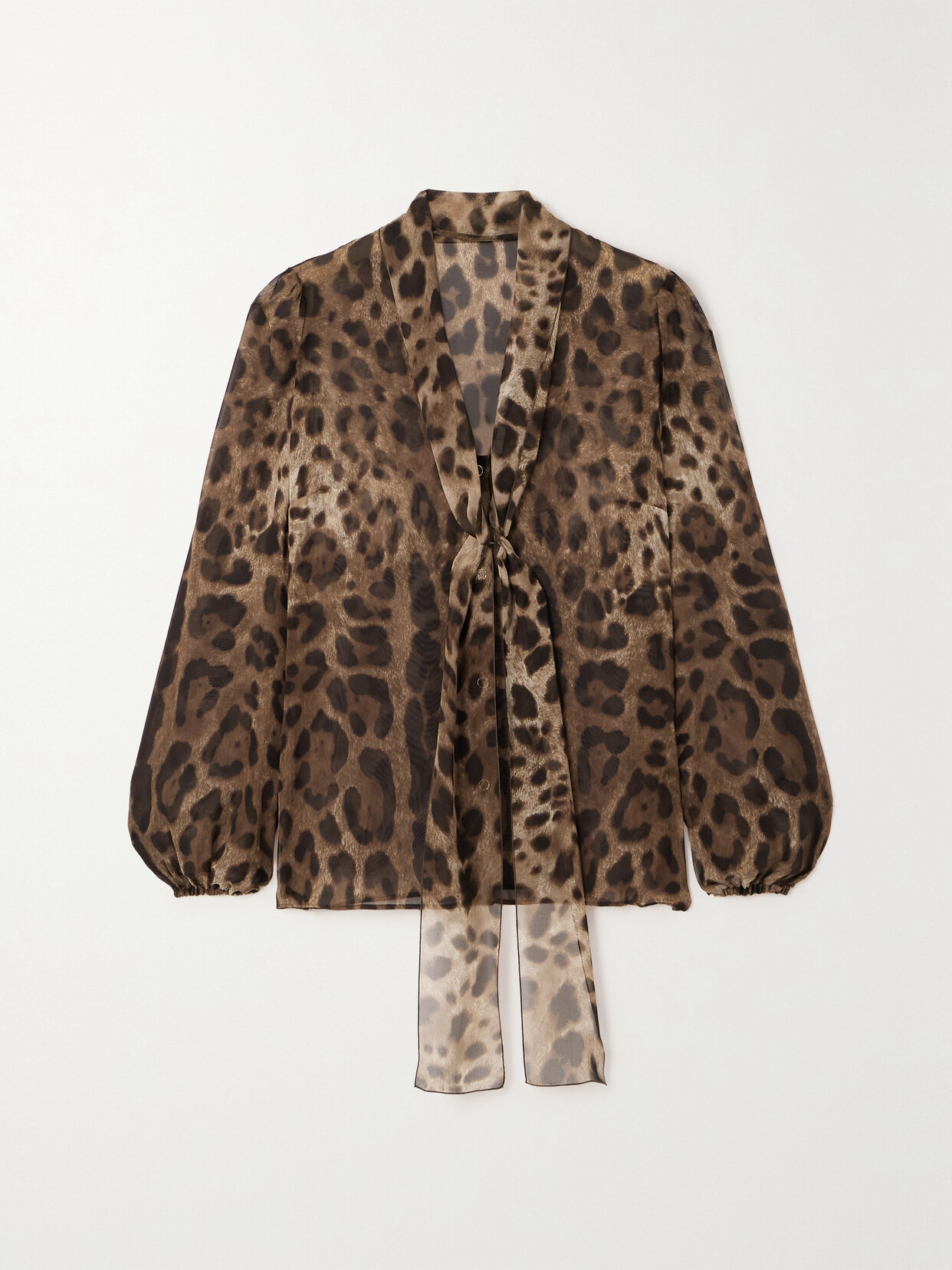 Shop Dolce & Gabbana Tie-detailed Leopard-print Silk-chiffon Shirt In Animal Print