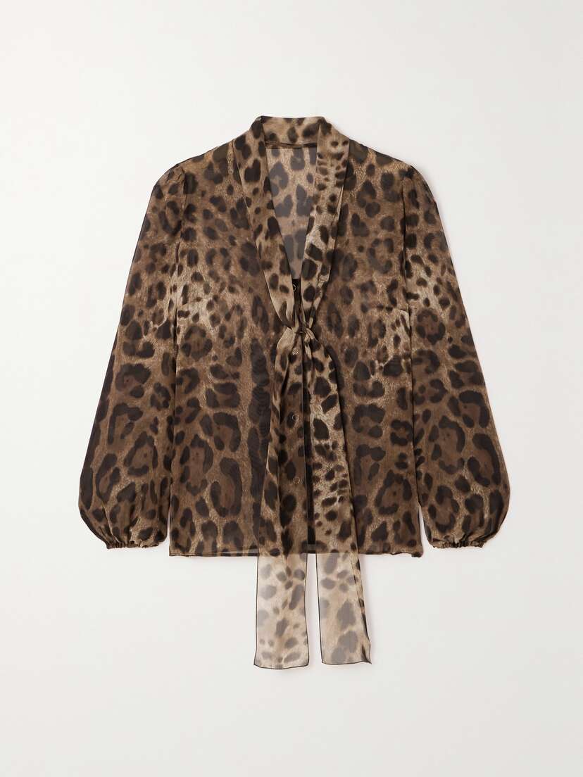 Dolce & Gabbana Tie-detailed Leopard-print Silk-chiffon Shirt