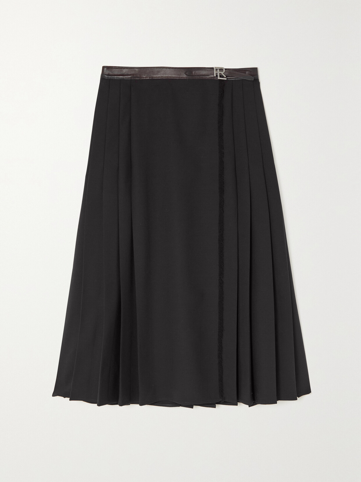 Ralph Lauren Collection Alexandrine Belted Pleated Woven Midi Wrap Skirt - Black