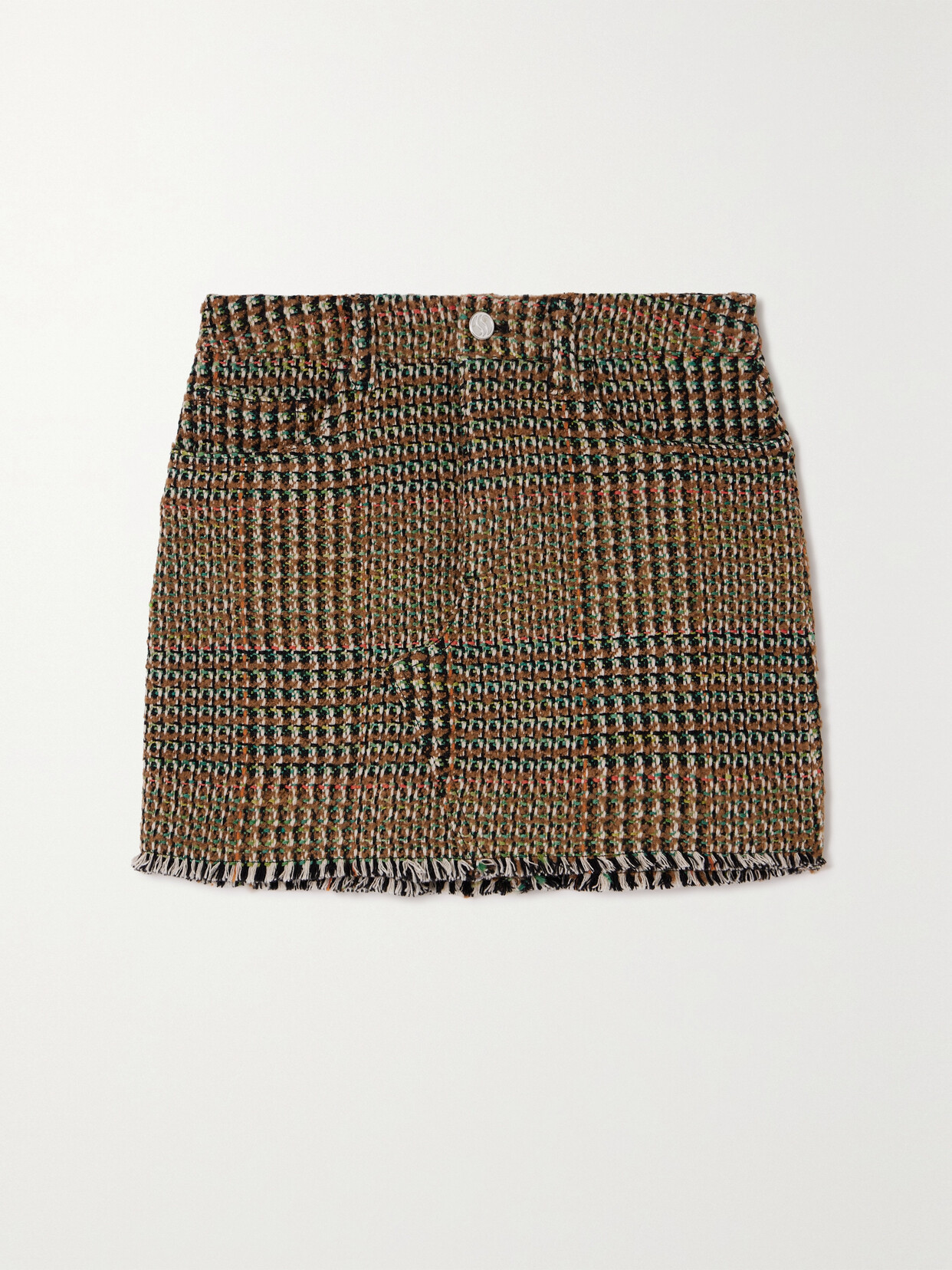 STELLA MCCARTNEY + NET SUSTAIN FRAYED CHECKED WOOL-BLEND TWEED MINI SKIRT