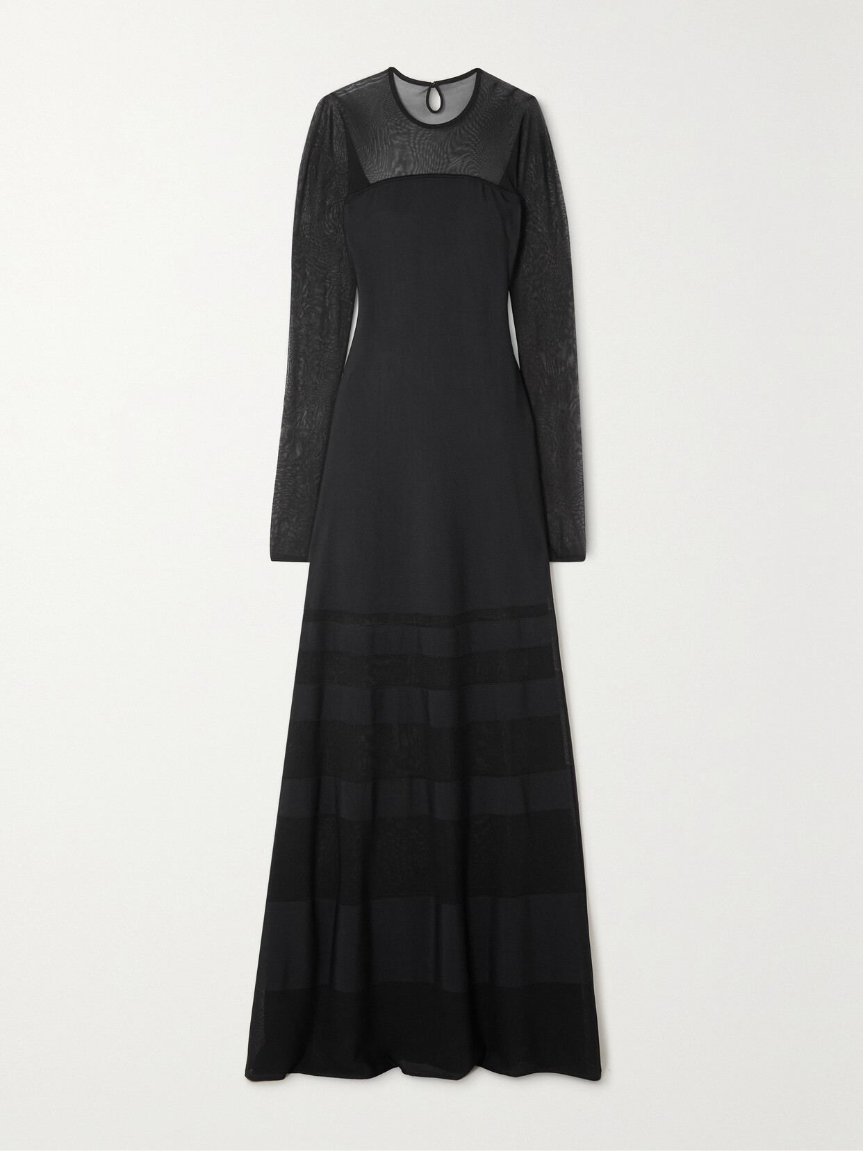 Ralph Lauren Mesh-paneled Ribbed-knit Gown In Black