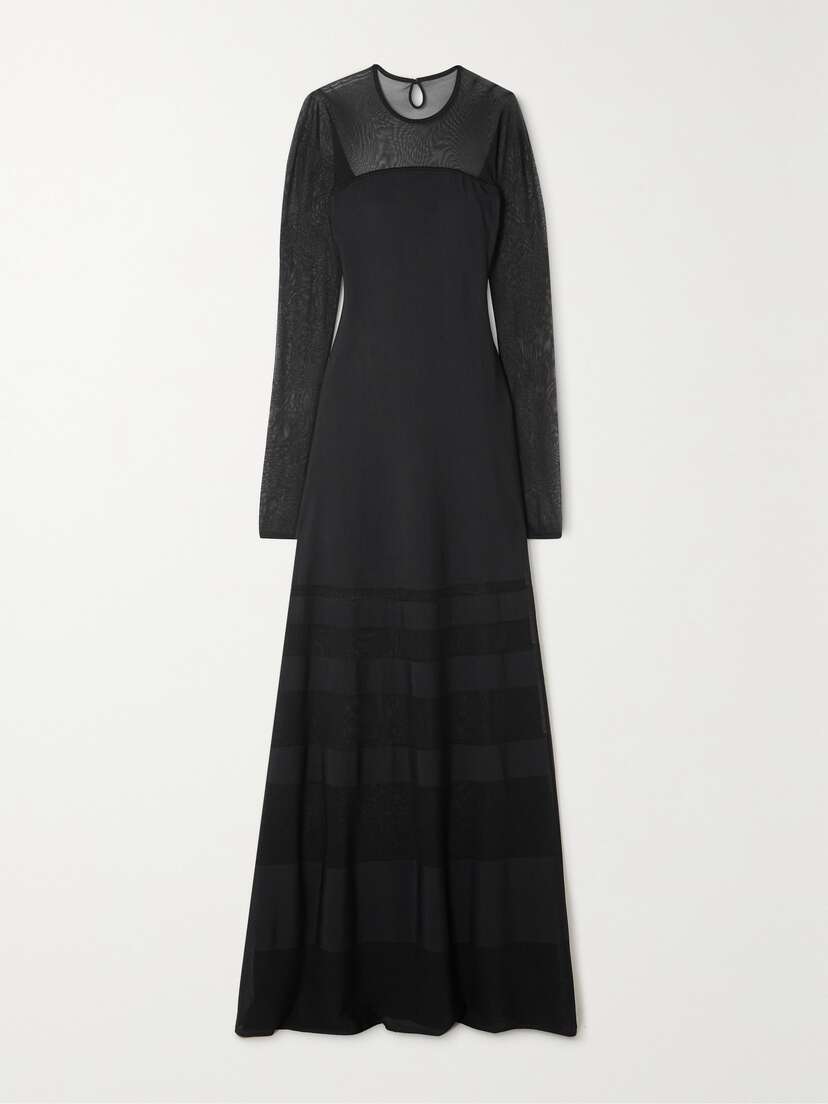 Ralph Lauren Collection Mesh-paneled Ribbed-knit Gown - x large