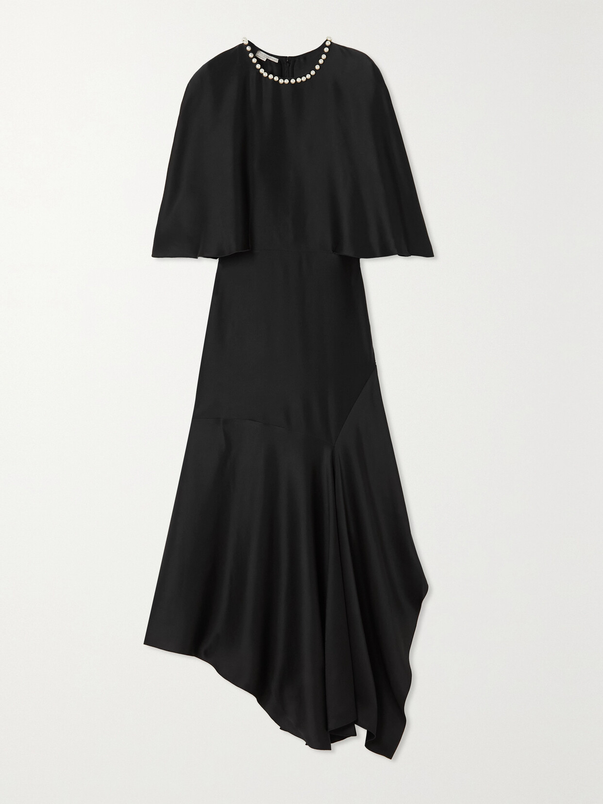 Stella McCartney + Net Sustain Asymmetric Faux Pearl-embellished Satin Midi Dress - Black