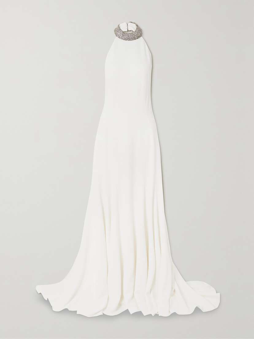 Stella McCartney + Net Sustain Open-back Embellished Stretch-cady Halterneck Gown