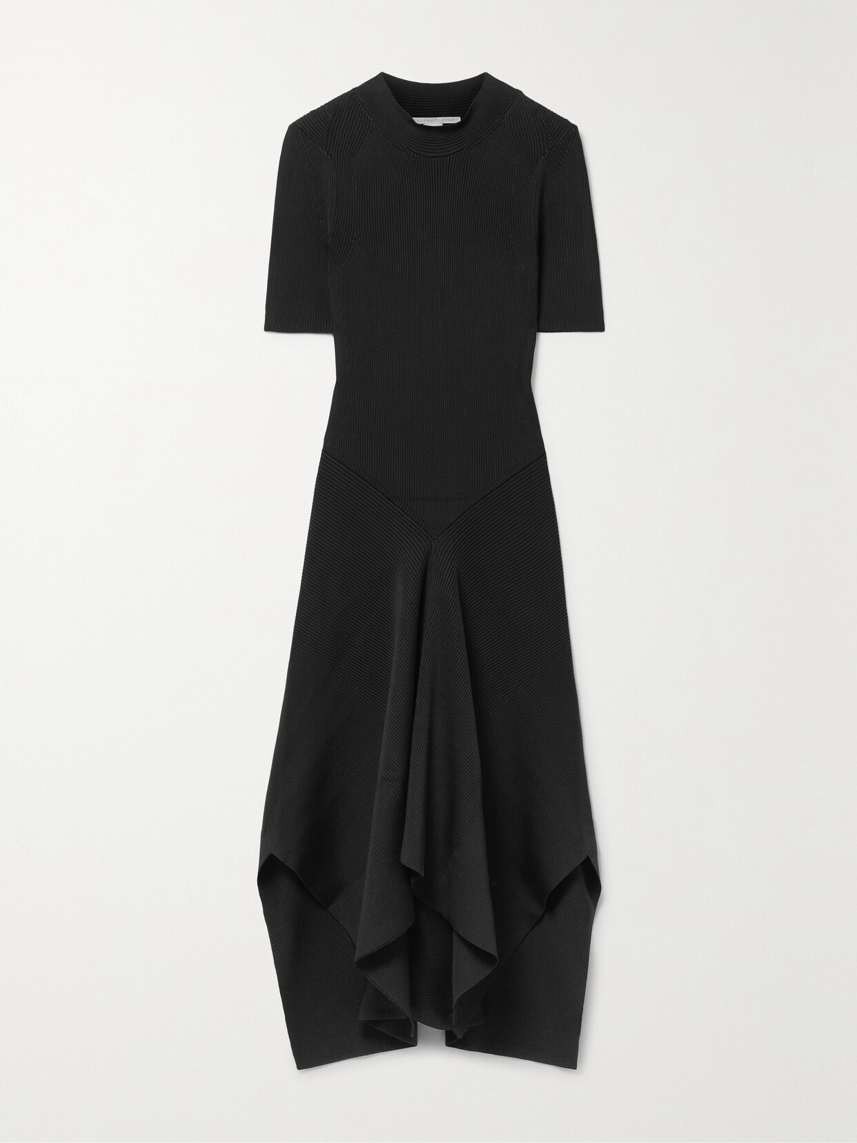 Stella McCartney + Net Sustain Asymmetric Ribbed-knit Midi Dress - Black