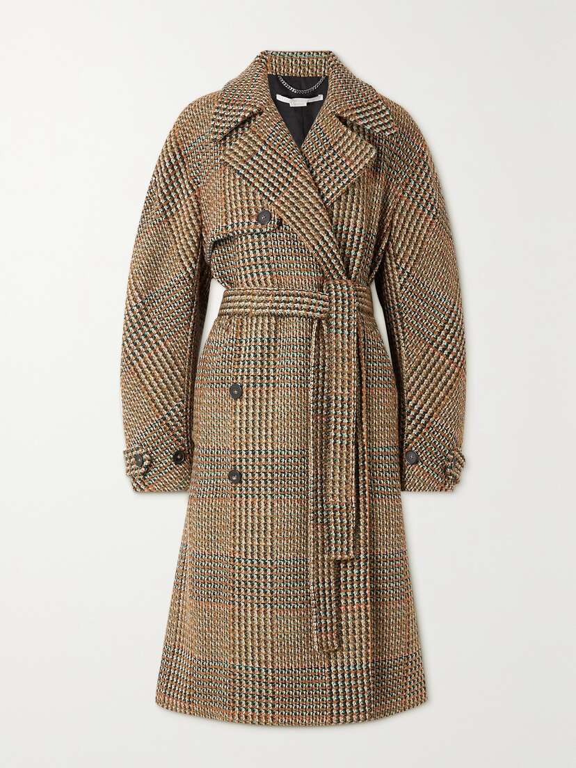 Stella McCartney Double-breasted Belted Checked Wool-blend Tweed Coat