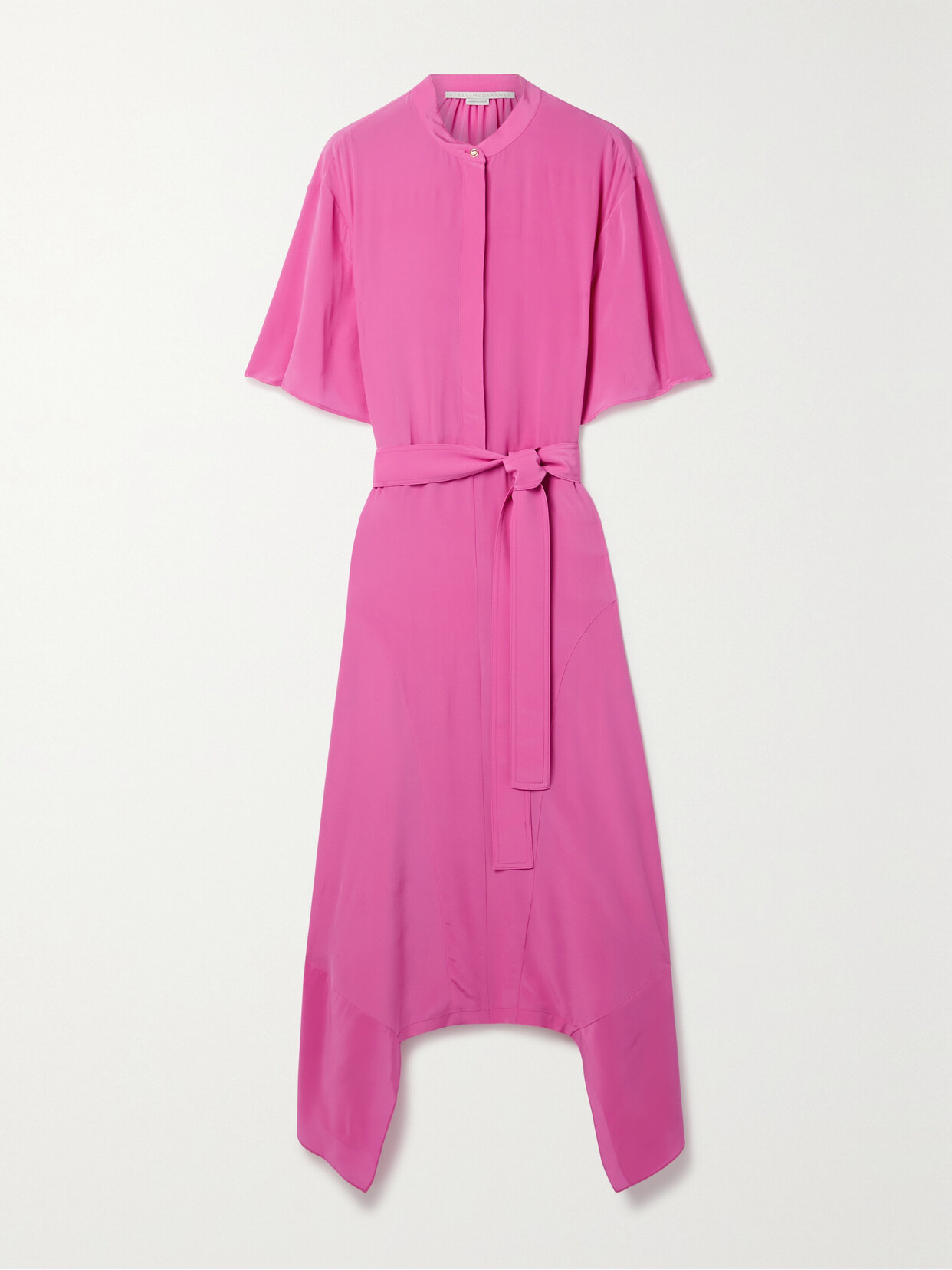 Stella Mccartney Silk Crepe De Chine Midi Dress With Tie Belt In 5050 Honeysuckle