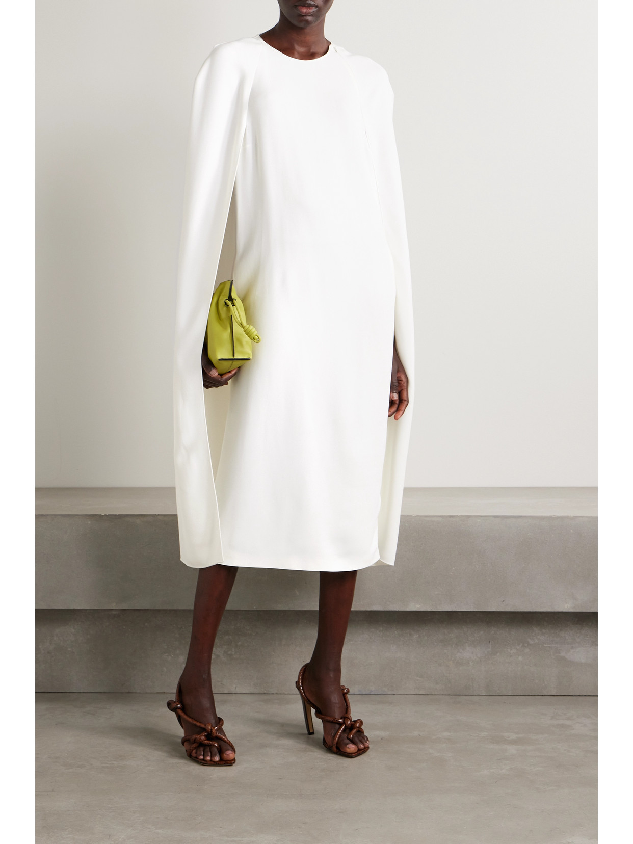 Shop Stella Mccartney + Net Sustain Cape-effect Crepe Midi Dress In White