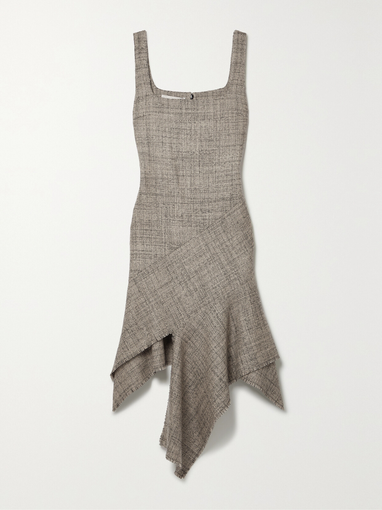 Stella McCartney + Net Sustain Asymmetric Paneled Frayed Wool-tweed Dress - Neutrals