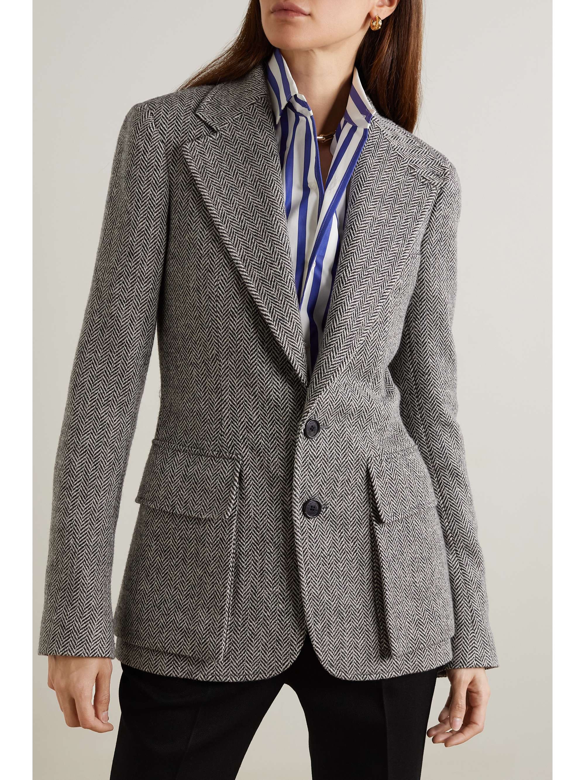 RALPH LAUREN COLLECTION Preston leather-trimmed herringbone wool-blend ...