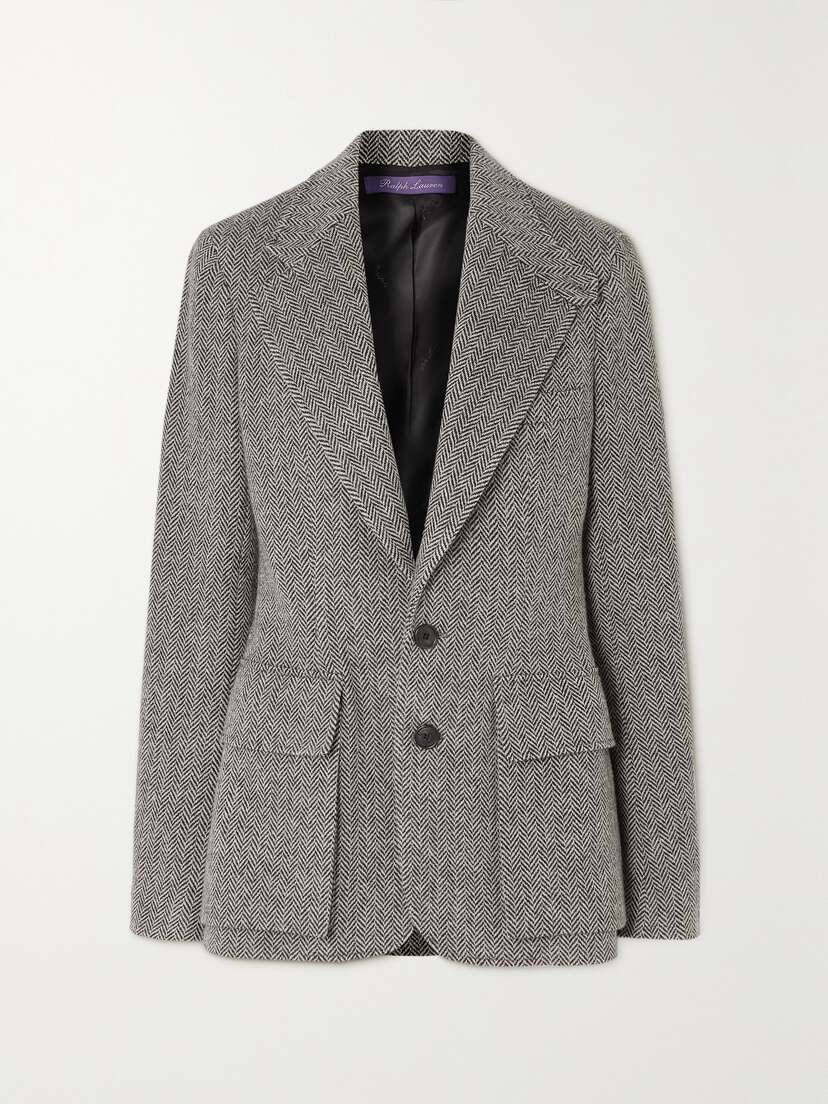 Ralph Lauren Collection Preston Leather-trimmed Herringbone Wool-blend Tweed Blazer