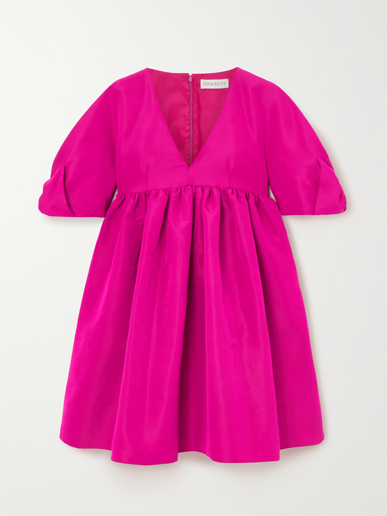 Shop Nina Ricci Bow-embellished Pleated Taffeta Mini Dress In Pink