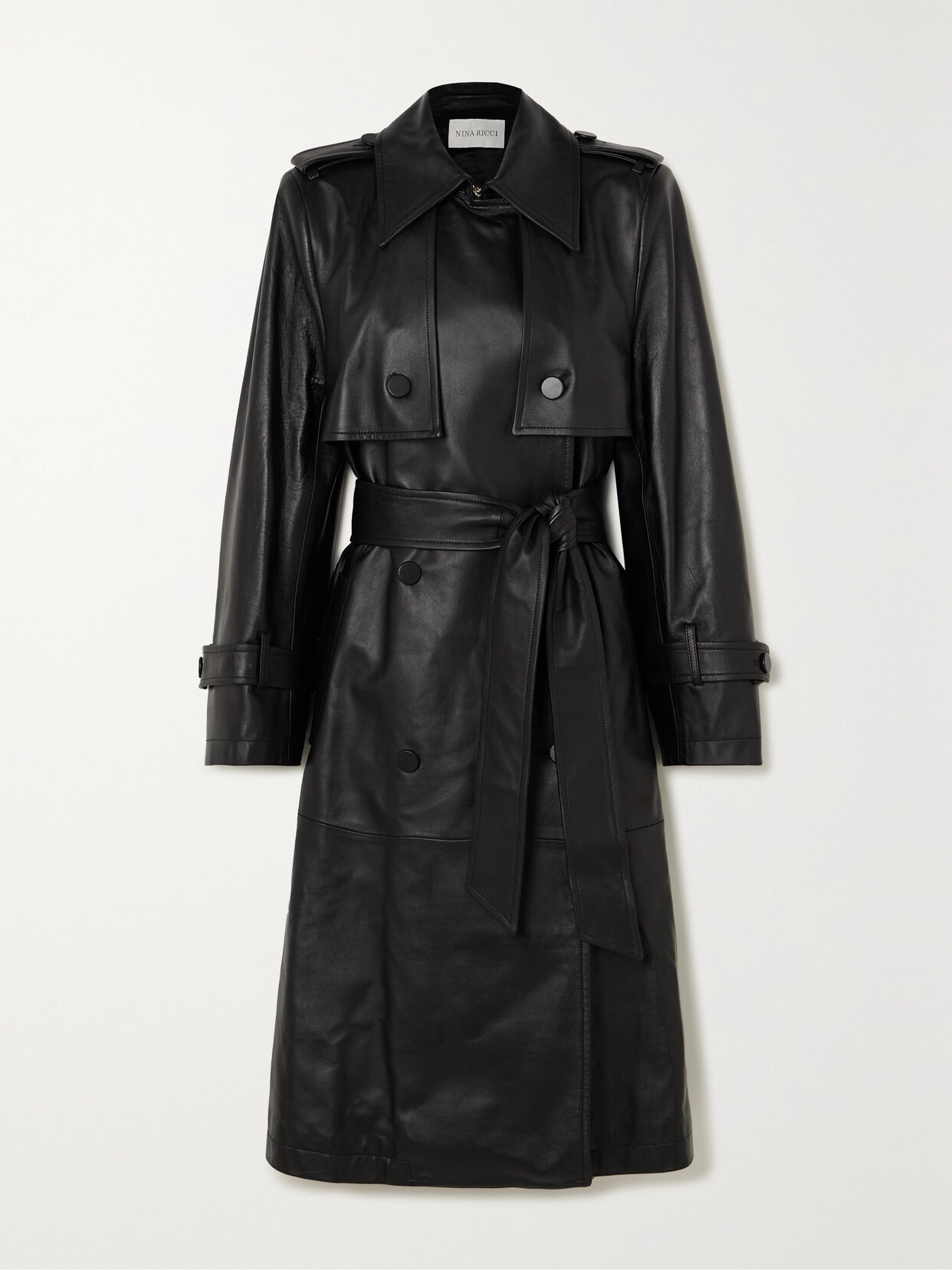 Nina Ricci - Paneled Double-breasted Leather Trench Coat - Black