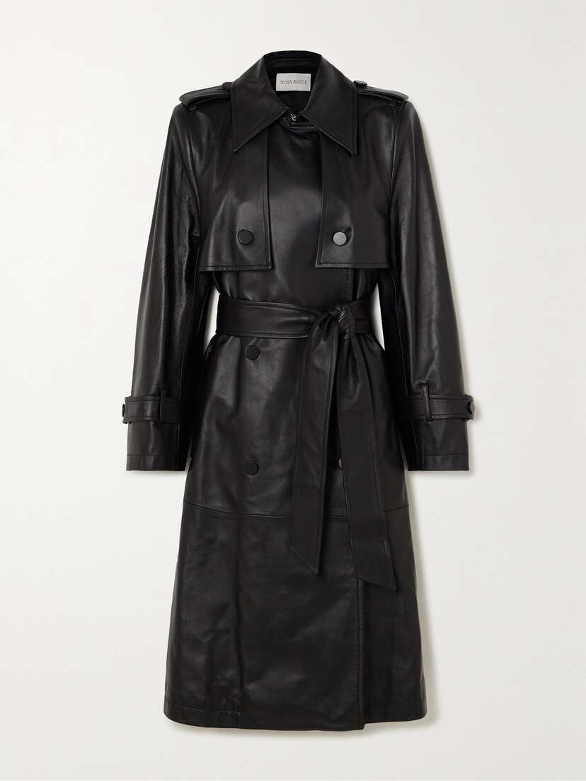 Nina Ricci Paneled Double-breasted Leather Trench Coat