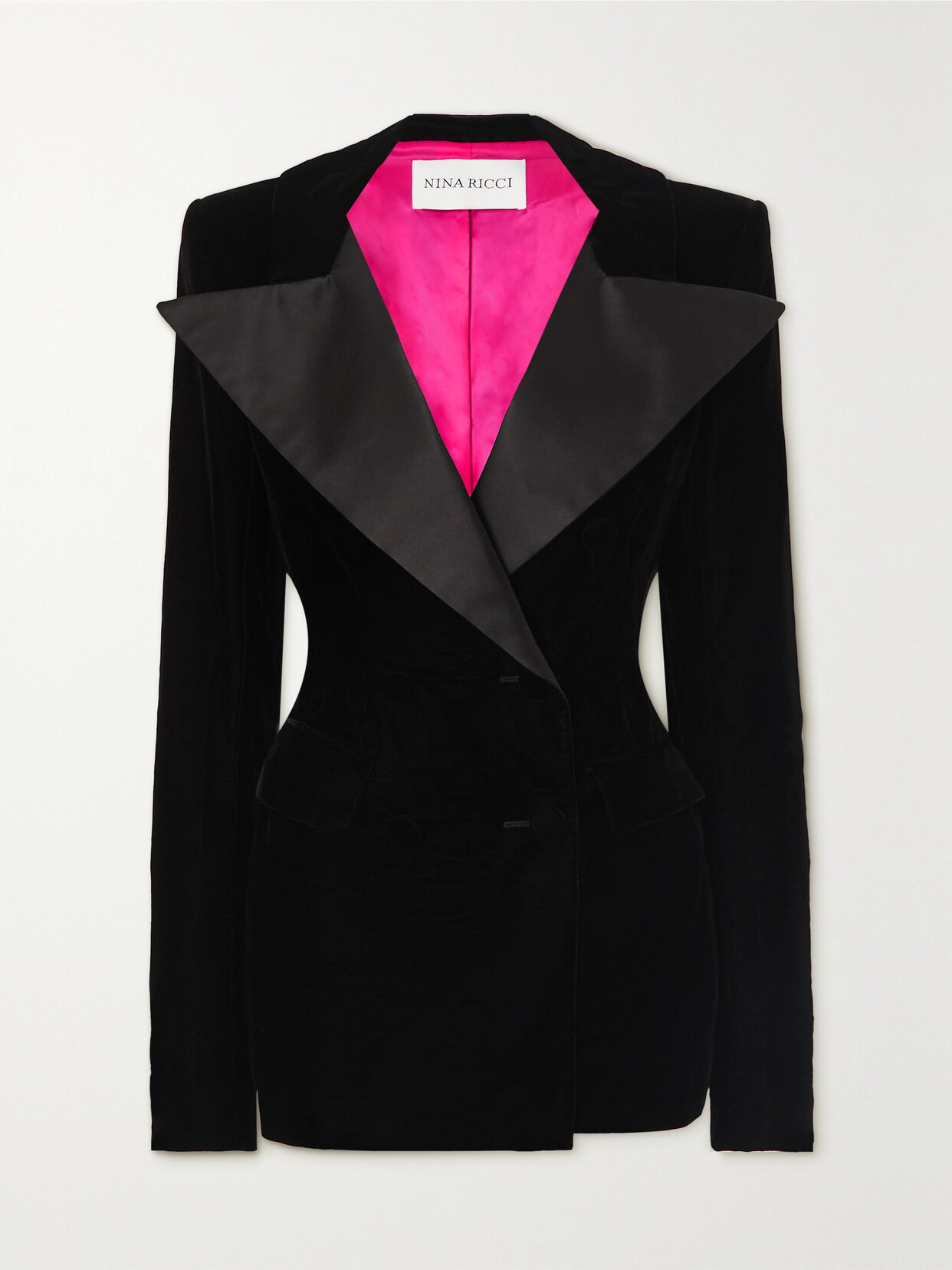 Nina Ricci - Double-breasted Satin-trimmed Velvet Blazer - Black