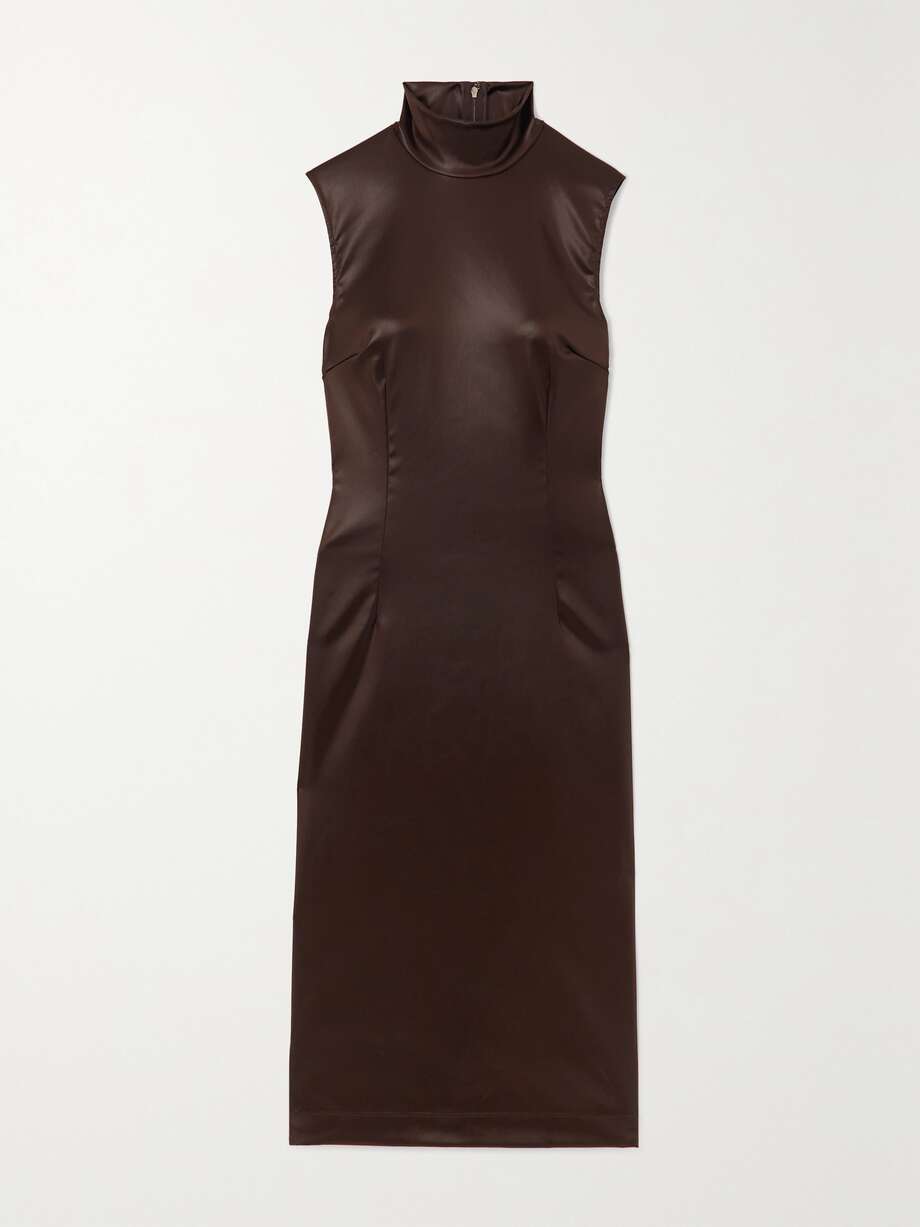 net-a-porter.com | Coated stretch-satin midi dress