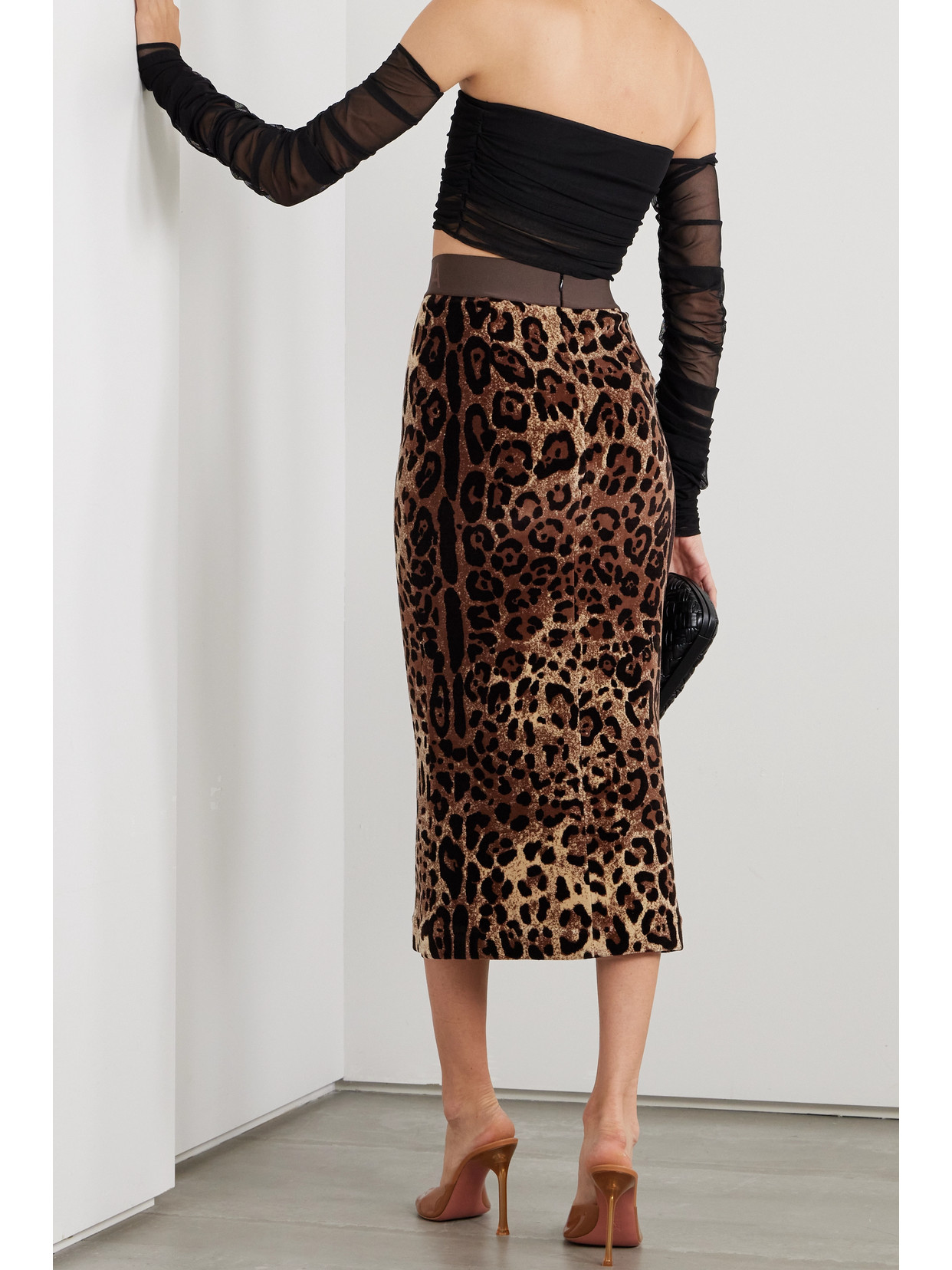 Shop Dolce & Gabbana Leopard-print Cotton-blend Chenille Midi Skirt In Animal Print