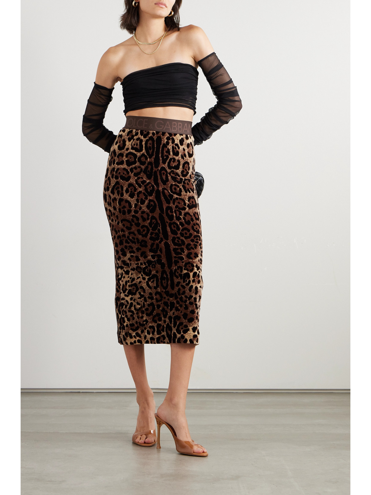 Shop Dolce & Gabbana Leopard-print Cotton-blend Chenille Midi Skirt In Animal Print