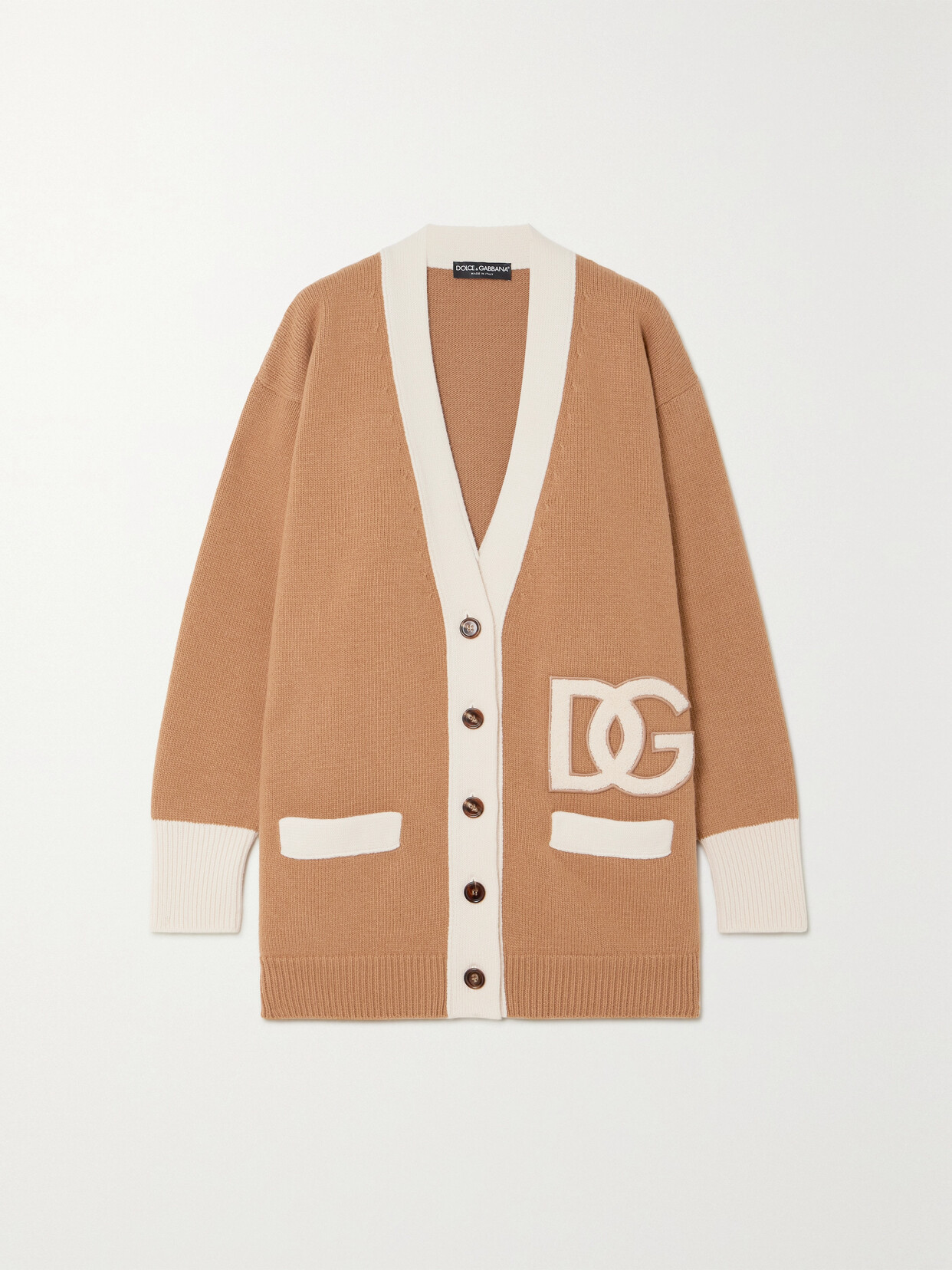 Shop Dolce & Gabbana Appliquéd Wool Cardigan In Brown