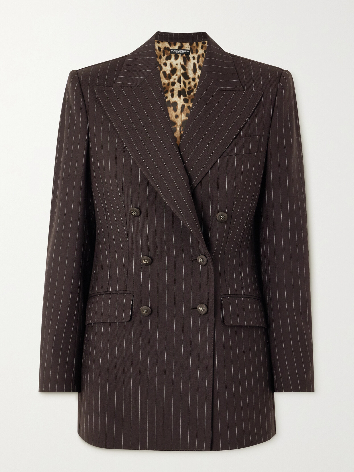 Dolce & Gabbana Pinstriped Double-breasted Wool-twill Blazer In Brown