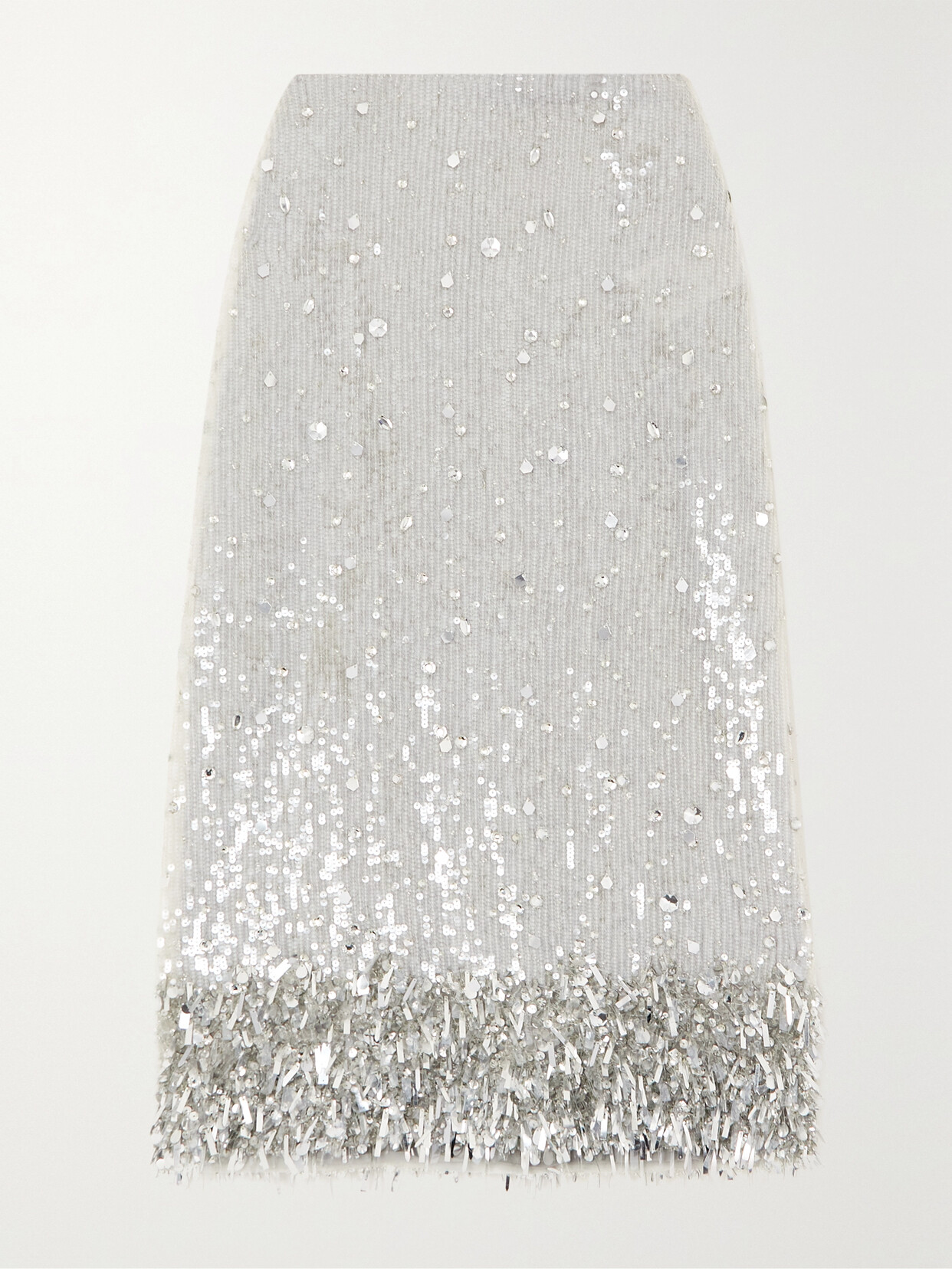 Valentino Garavani Embellished Sequined Tulle Midi Skirt - Silver